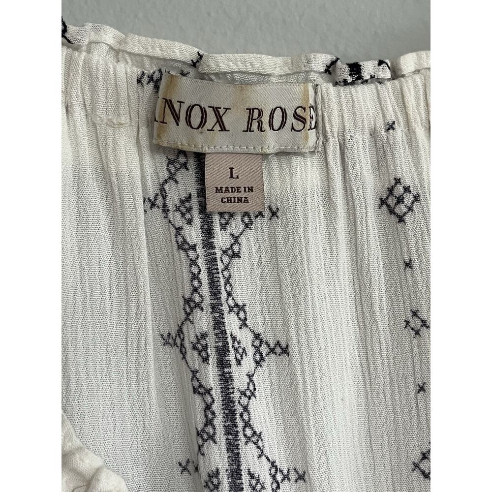 Knox Rose Peasant Top Women's Sz L White Embroidery Tassel Boho Cottage Country - Picture 5 of 10